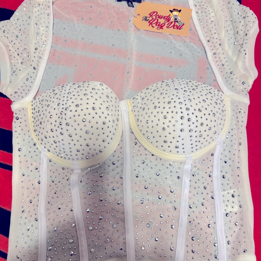 Sheer White Rhinestone Bustier Top